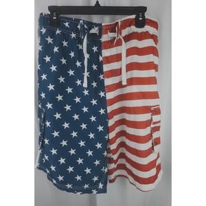 Surf Mentality USA Flag Swim Trunks Men's L Patriotic Stars Stripes Shorts‎